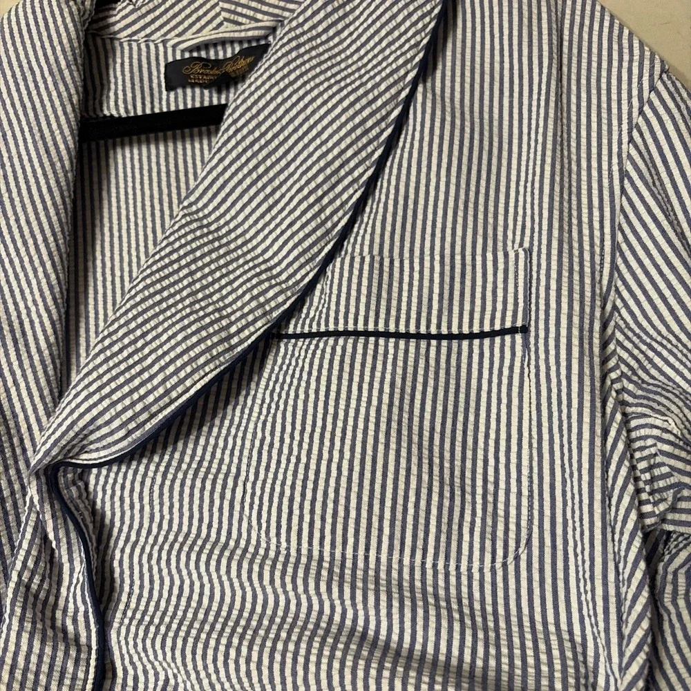 Brooks Brothers Robe Men's M Blue White Seersucker Striped Belted Preppy Classic
